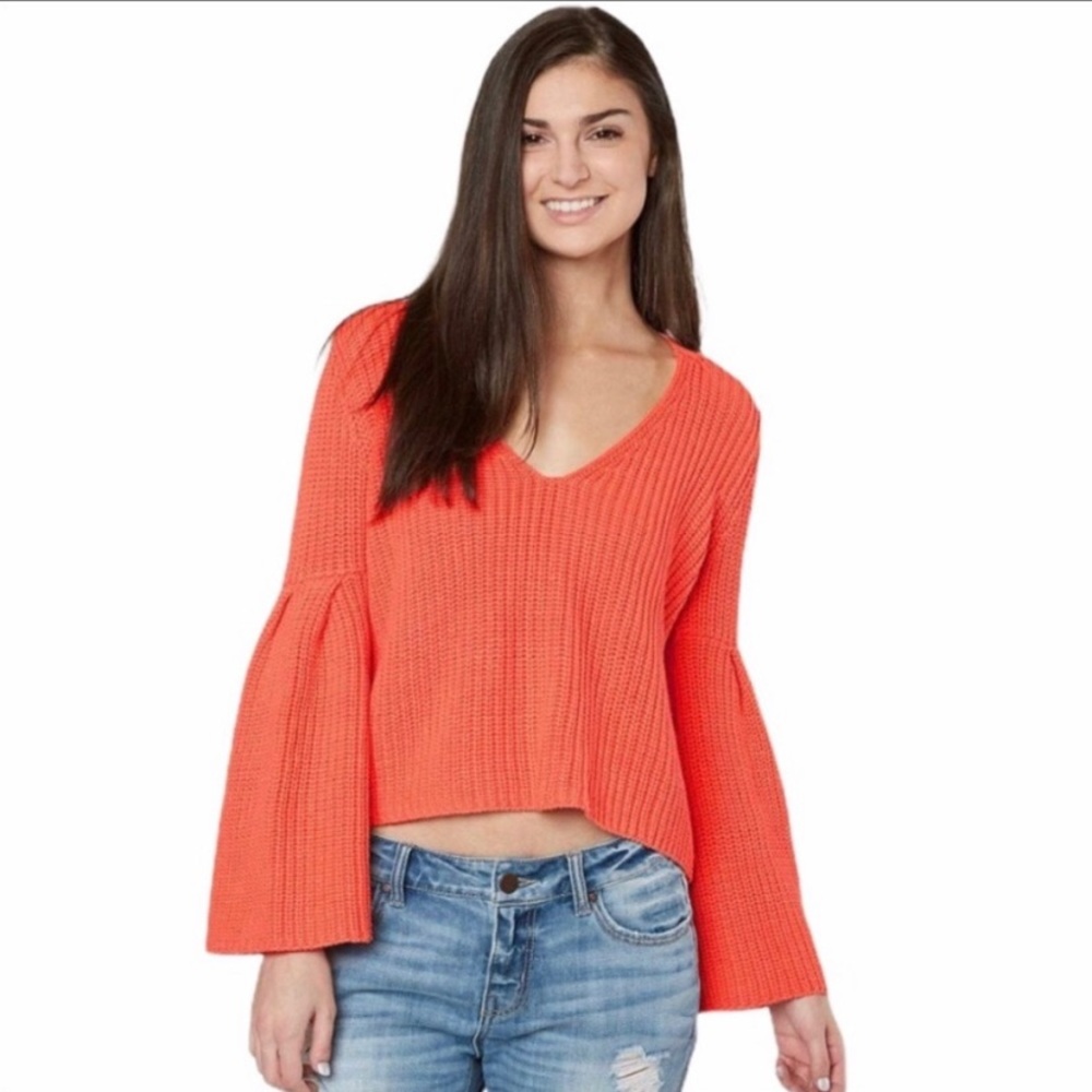 Free‎ People Damsel Cable Knit Sweater Bell Sleeve Size Large